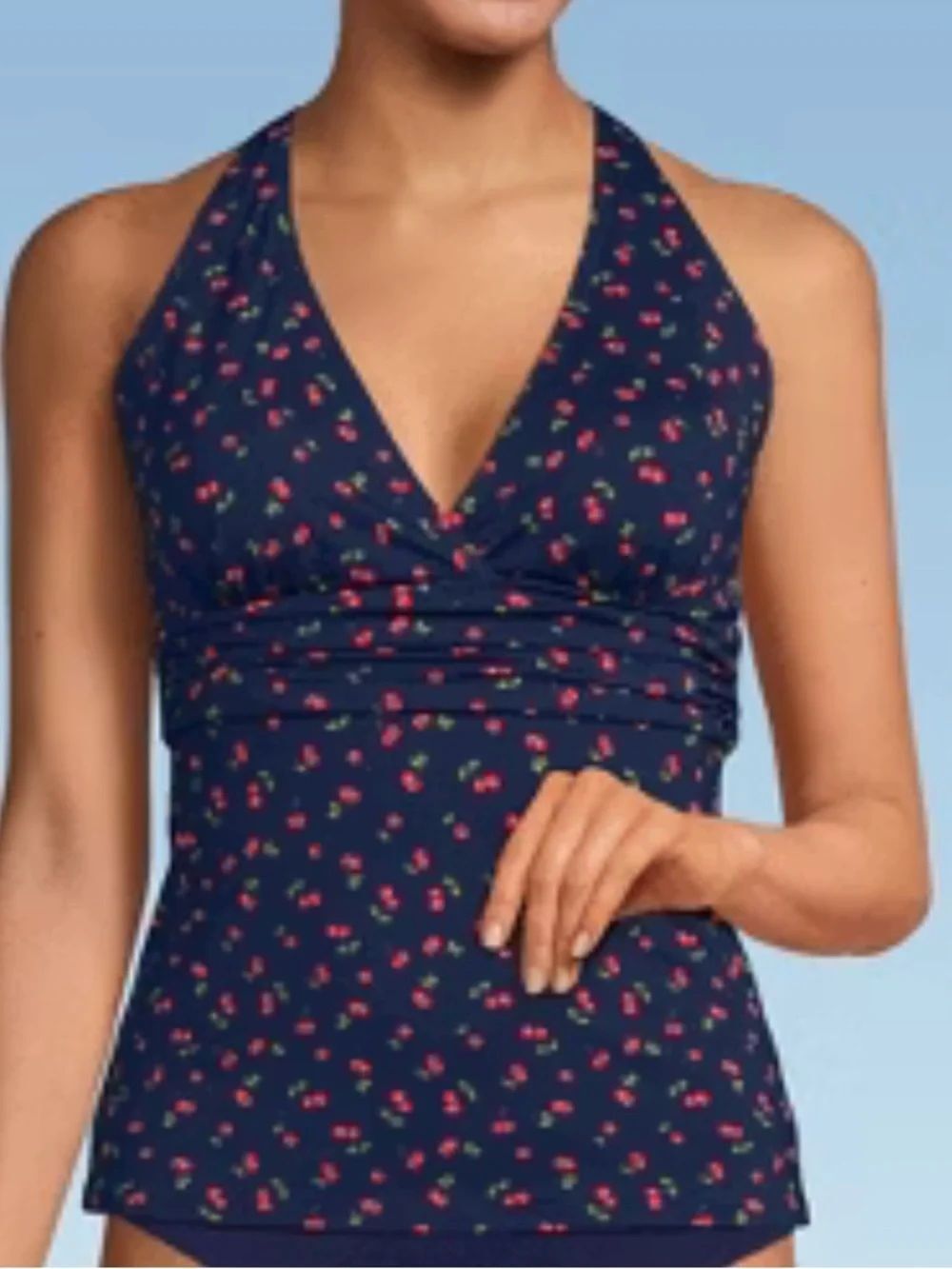 Lands' End Women's V-neck Plunge X Back Tankini Top, Cherry Jam Small, NWOT